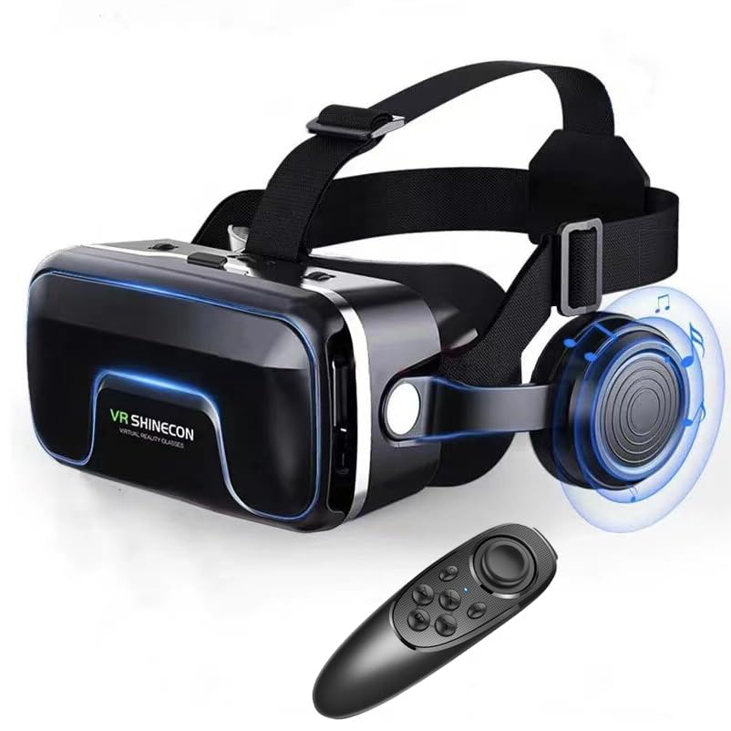Auriculares de realidad virtual 3D para iPhone y Android con control remoto, gafas de realidad virtual mejoradas con luces azules para juegos de realidad virtual películas y videos, compatible con