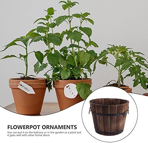 YARNOW Wooden Planter Barrel with Drainage Holes Garden Whiskey Barrel Planters Decorative Flower Bucket for Indoor Outdoor
