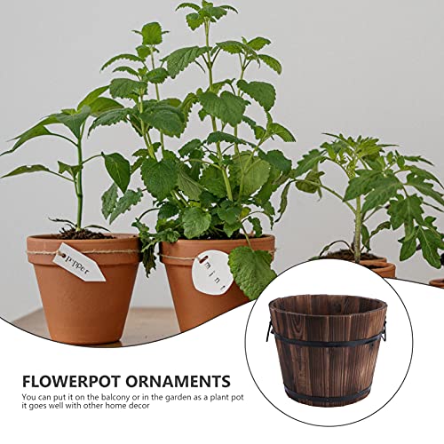 Happyyami Wooden Flower Bucket Wooden Bucket Barrel Planters Rustic Patio Planter Flower Pots For Plants Indoor Outdoor Garden Decoration Ornament Coffee #TOP2