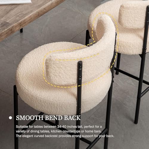 Image of Cinxzar Boucle Bar Stools Set of 3, Beige Counter Height Bar Stools with Backs, Modern Barstools for Kitchen Island, Pub, Club