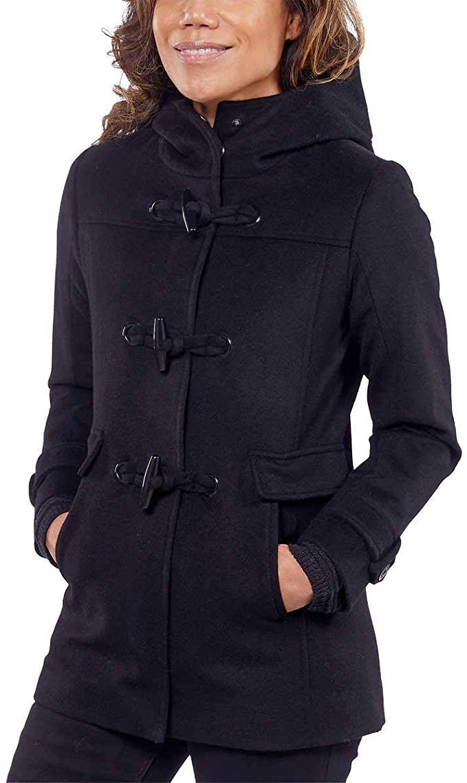 PendletonLadies' Toggle and Button Front Closure Wool Coat (XS, Black)