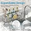 Aurblozen Extra Large Extendable Sponge Holder for Kitchen Sink, Rustproof Sink Caddy Organizer with High Brush Holder, Dish Soap Dispenser Organizers and Storage (Stainless Steel) #3