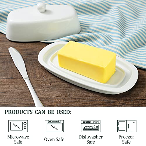 Yedio Porcelain Butter Dish With Lid, 8 Inches Butter Holder, Perfect For East And West Coast Butter, White #TOP2