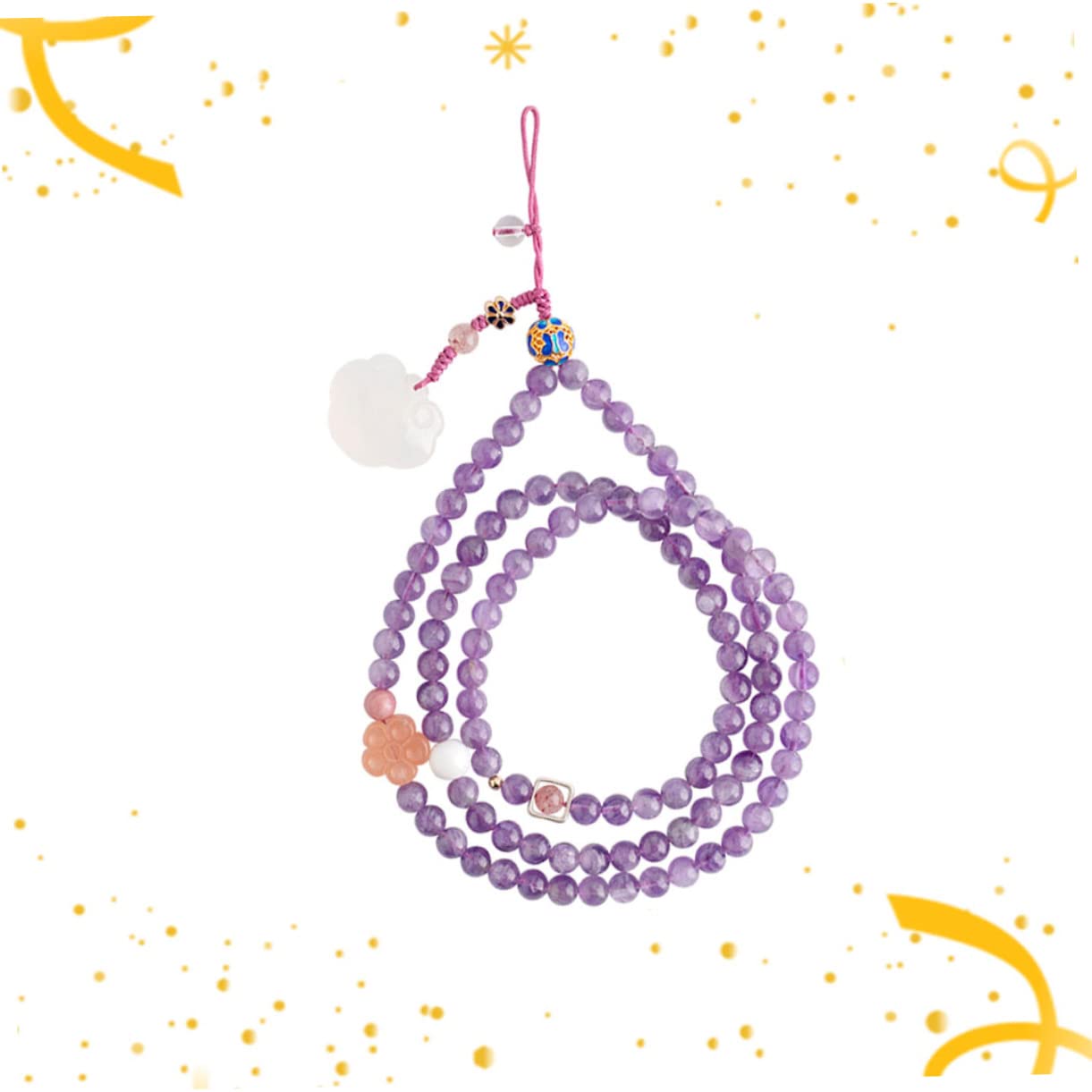 CHILDWEET Cordino Laccio Resistente per Cellulare in Ametista Naturale Funzione Decorativa e Elegante per Telefono e Abbigliamento per Uso Quotidiano