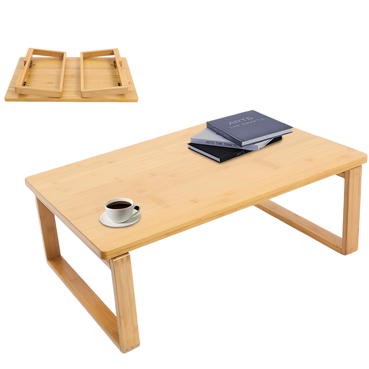 Tavolino da salotto, pieghevole, in bambù, salvaspazio, portata 75 kg, per soggiorno, ufficio, letto, 80 x 50 x 31 cm, piccolo tavolino da campeggio