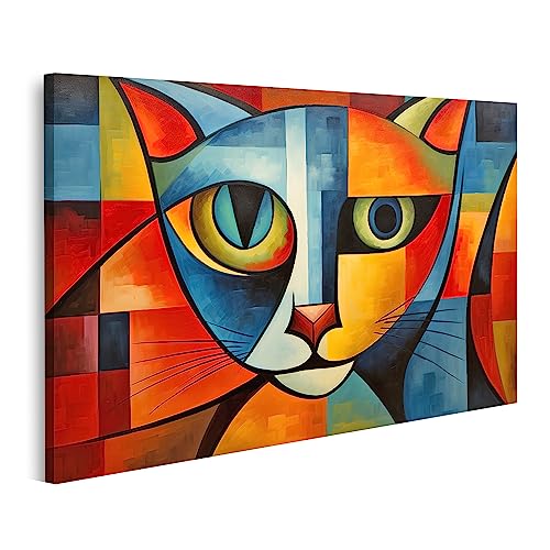 Peinture de chat abstraite tableau sur toile affiche poster murale style Picasso