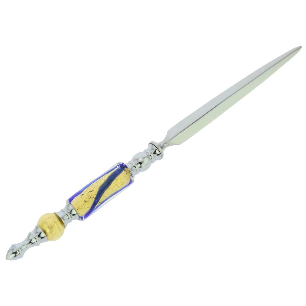 Abrecartas de cristal de Murano - Olas de oro azul