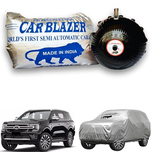 Image of CARBLAZER Portable & Semi-Automatic Full Body Car Covers: Heavy Duty| Anti-Theft| Dust & Scratch Proof | Water & Wind Resistant | Dual-Side Car Covers, Compatible for Ford Endeavour 2022 Model
