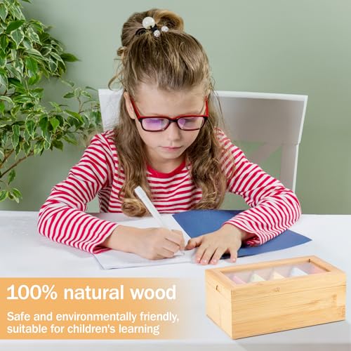 Huiguli A7 Karteikarten Box Holz mit Deckel Transparent 22cm*13cm*9cm Vokabelbox Lernkarteibox mit 5 Fächer für Büro Schulen und Heim（Karteikarten Nicht im Enthalten）