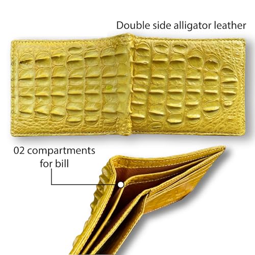 Image of HATA Yellow Exotic Bifold Leather Wallet for Men, RFID Blocking Wallet with ID Window and Credit Card Holder, Handmade Billfold Leather Wallet Men, Gift for Birthday, Father's Day VINAM-108