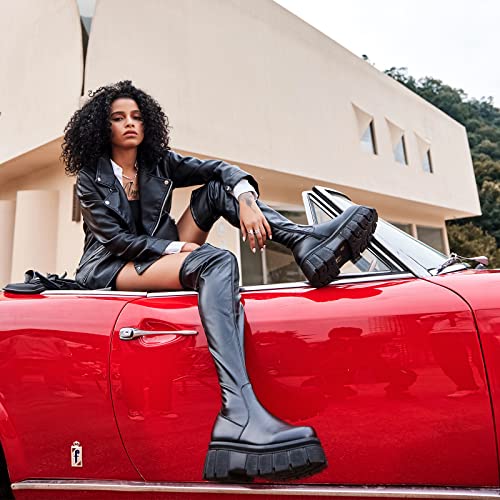 Keiiyj Over The Knee Boots For Women, Platform Leather Puck Chunky High Boot（Lilu42-Black-05） #TOP6