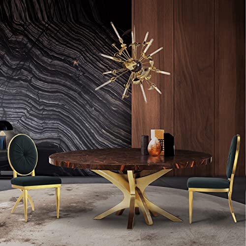 Acedécor Dining Chairs, Black Velvet Dining Room Chairs With Gold Metal Leg And Round Gem Tufting Back, Modern Luxury Style, Set Of 6 #TOP6