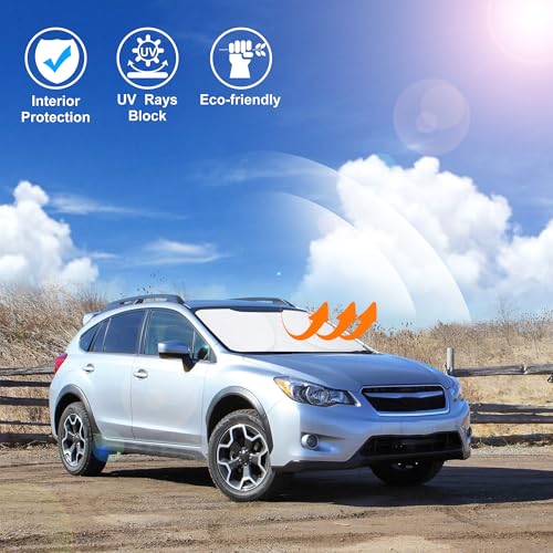 Image of Windshield Sun Shade Custom Fit for 2013 2014 2015 2016 2017 Subaru Crosstrek Accessories Foldable Window Sunshade Sun Blocker Protect Car from Sun Rays & Heat Damage Keep Car Cooler