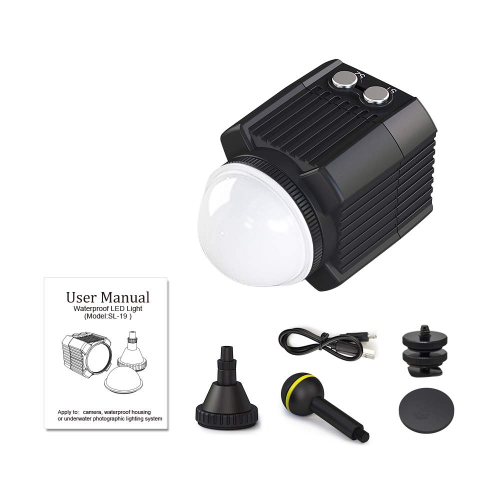 Andoer Mini lampe vidéo LED plongée sous-marine 60 m étanche IPX8 Éclairage camping drone/GoPro/caméras action/smartphone