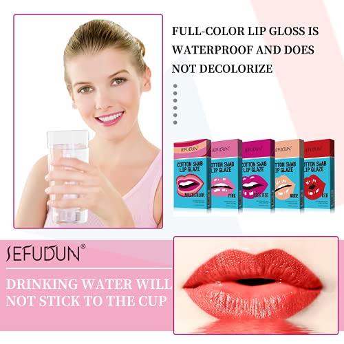 Sefudun Tattoo Lipstick, 20 Pcs Tattoo Lipstick Cotton Swab, Cigarette Cotton Swab Lipstick Set, Lip Stain Long Lasting Waterproof, Non-Stick Cup Lipstick, Easily Carrying, Make Makeup Anywhere(Pink) #TOP4