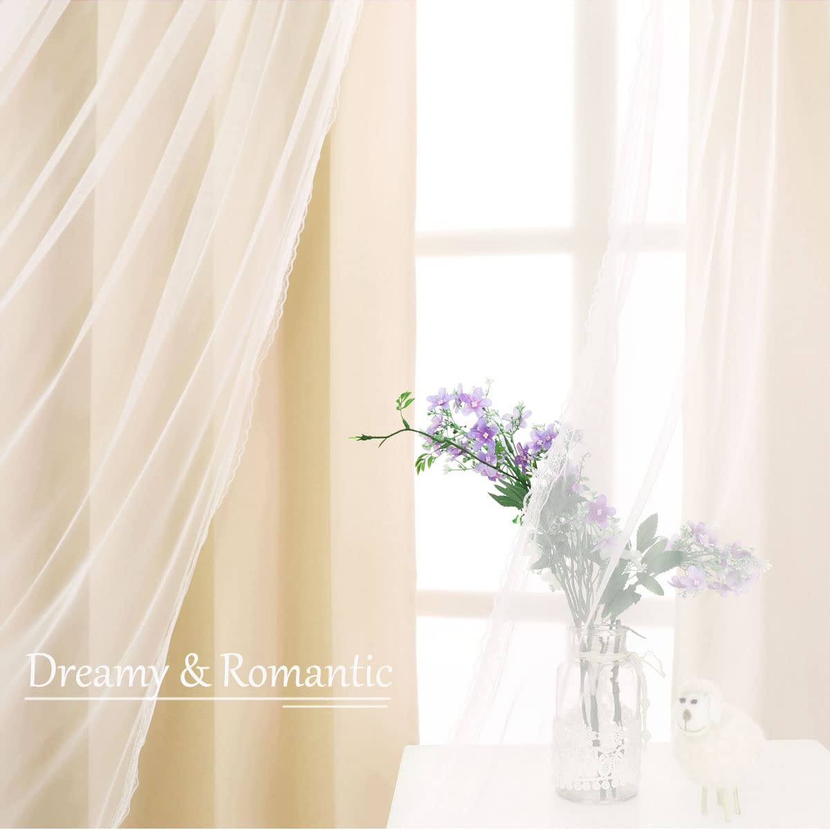 Mix & Match Set Tende 4 Pezzi: 2 Oscuranti Bianche + 2 Trasparenti Chiffon Rosa Ombre, 132x213 Cm, Con Occhielli, Efficienza Energetica - 4