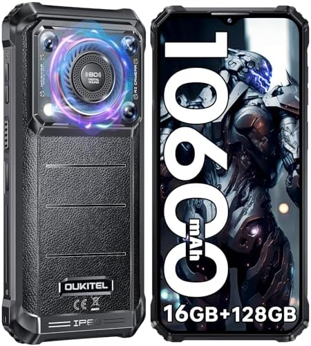 WP36 Rugged Phone Unlocked 2024-10600mAh Rugged Smartphone, 16GB+128GB Cell Phones, 6.52" Display, 128dB Loud Speaker, 13MP Camera 4G Dual SIM Android 13 Waterproof Phone, NFC/OTG/GPS,Black