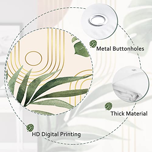 Glawry Green Leaf Mid Century Tropical Bohemian Shower Curtain For Bathroom Boho Abstract Plant Botanical Bathroom 60Wx72L Inches Palm Curve Minimalist Colorful Bath Accessories Art Home Decor Fabric #TOP4
