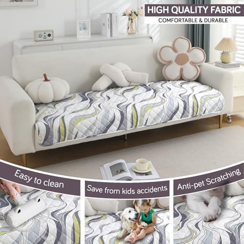 Image of HOKIPO Polyester Printed Waterproof + Anti-Slip + Quick Dry Sofa Seat Mats, Curved Lines Pearl White - Length 120cm (AR-5231-P1)