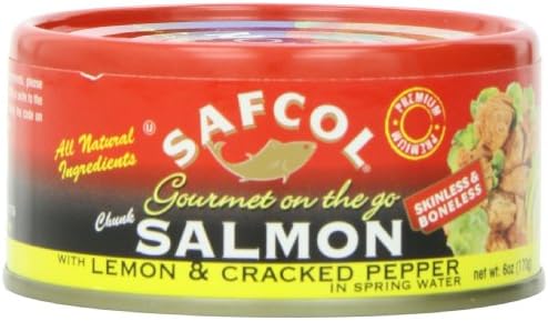 SAFCOL Gourmet on the Go Chunk Salmon with Lemon and Cracked Pepper in Spring Water, 6-Ounce Cans (Pack of 12)