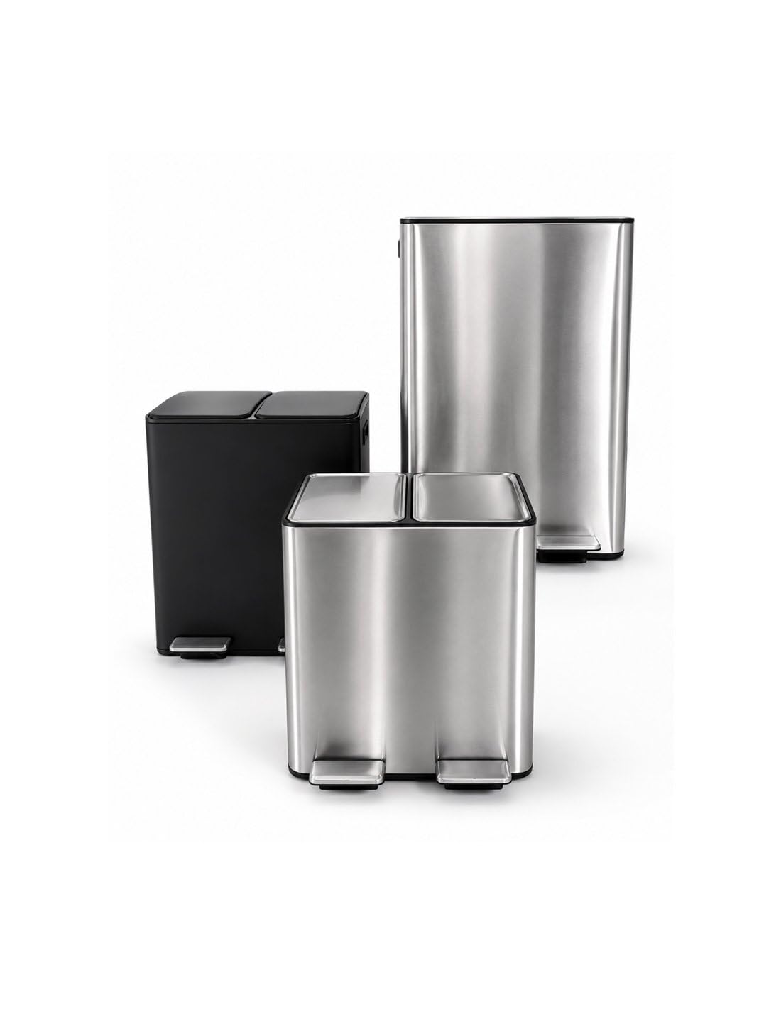 Jardin202 - Cubo reciclaje doble pedal | Acero Inoxidable y Negro Mate | Cubo de Basura Doble Compartimento | Para Cocina y Exterior | 30 litros (Plata)