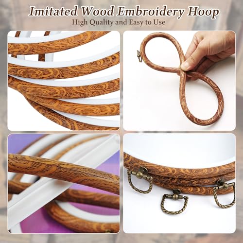 Image of 6 Pieces 8 inch Embroidery Hoop Frame, Imitated Wood Embroidery Display | Cross Stitch Hoop Ring, Round Embroidery Hoops for Art Craft Sewing and Hanging Ornaments