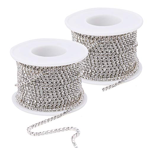 Tosnail 21.8 Yards 2.5mm Rhinestone Chain Diamond Chain Rhinestone Ribbon for Crafts - Crystal Silver