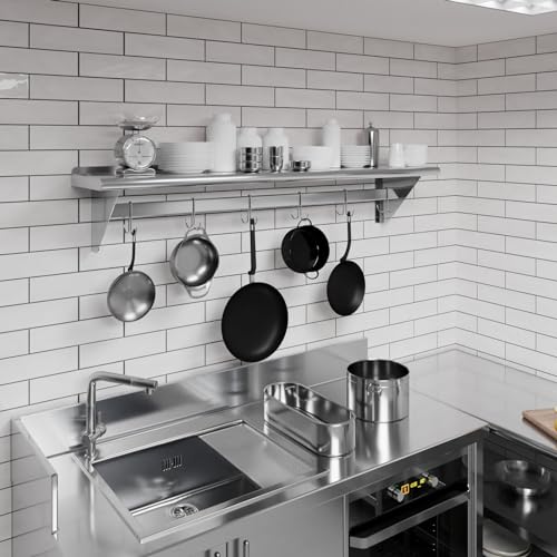 Image of AmGood 60 inch Long X 12 inch Deep Stainless Steel Wall Mounted Pot Rack with Shelf | NSF Certified