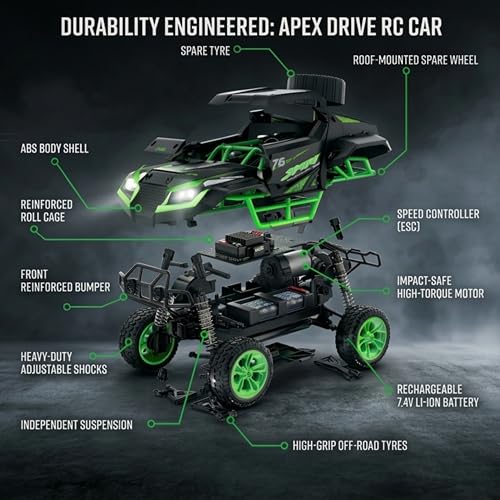 Image of Korzi RC Car 4x4 (1:16) - 25 Kmph+ High Speed | Semi Hobby Grade with Proportional Throttle Control | All Terrain Off Road Remote Control Car | Rechargeable Battery | Indian Service Support