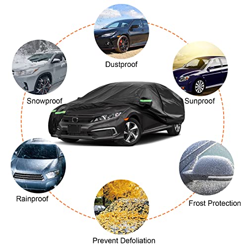 Image of Waterproof Car Cover Compatible with Honda Civic Sedan 2011-2025, Black Car Cover with Inner Cotton & Safety Lock for Snow Rain Dust Hail Sun Protection