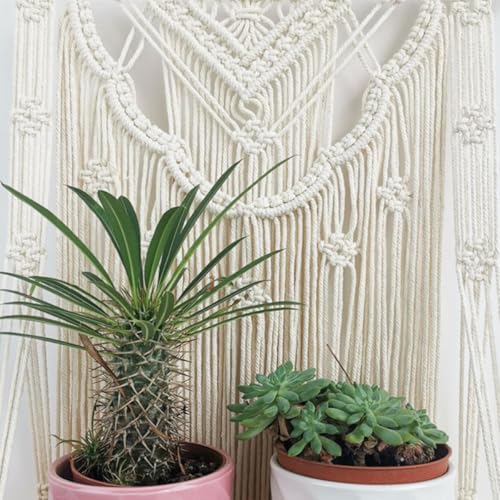 Étagère murale bohème macramé suspension bois blanc pour salon - 3