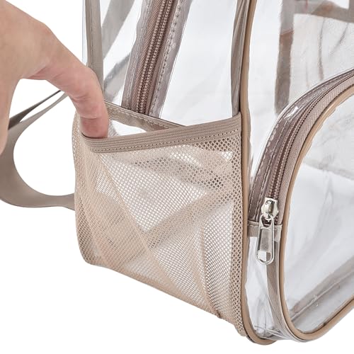 Image of Busiuw Clear Backpack for Stadium Events 12x12x6 with Front Pocket for Concert Sport Fashion Women Backpack Events Work Travel(Khaki)