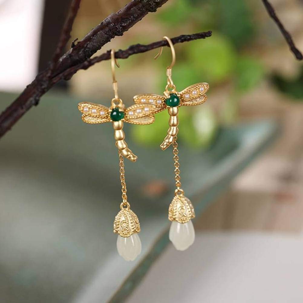 Pendientes de mujer de plata y nefrita un regalo original de estilo chino 8