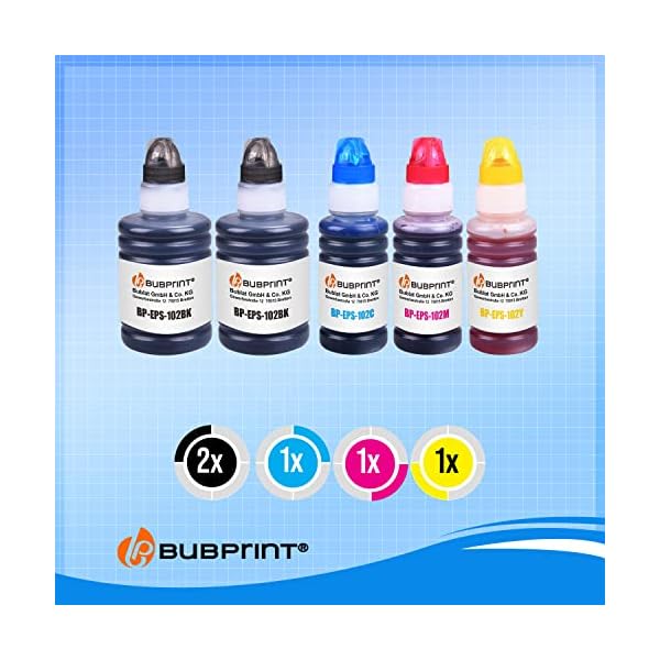 Bubprint 5 Tintenflaschen kompatibel für Epson 102 Tinte als Ersatz für Epson Ecotank ET-2700 ET-2750 ET-2751 ET-2756 ET… – Bild 8