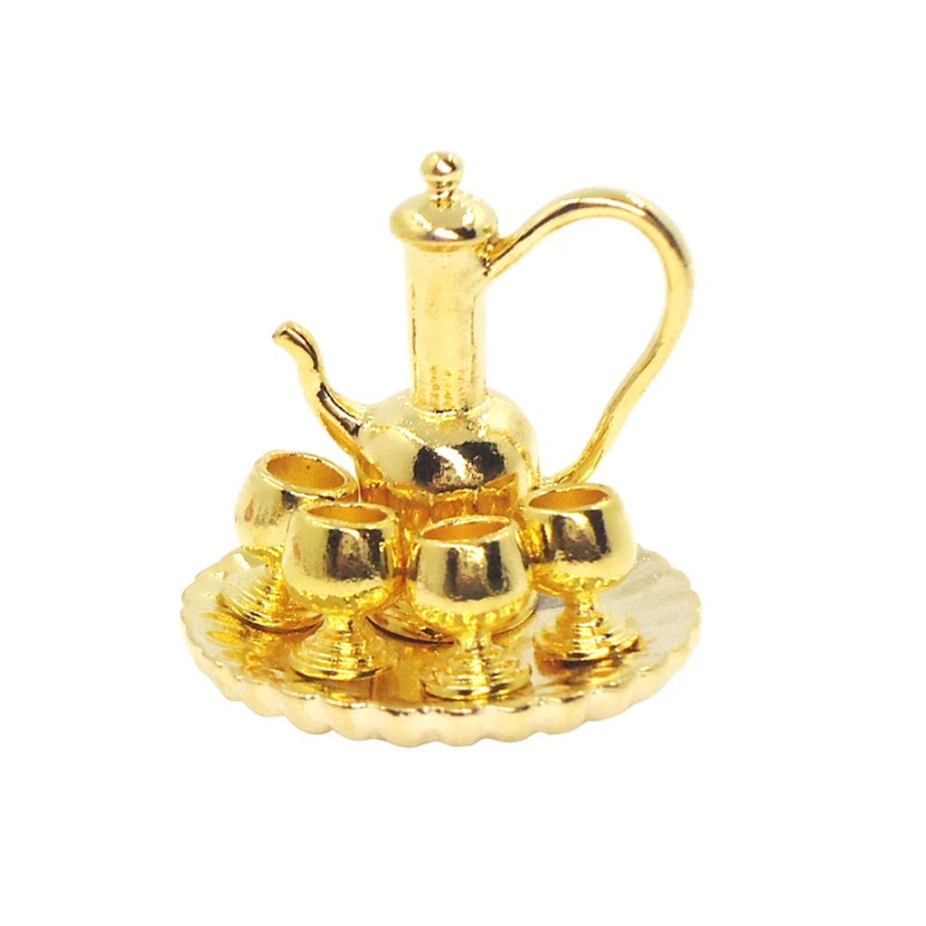 6 Pieces 1:12 Dollhouse Miniature Gold Metal Tea Coffee Set Tableware | Cookware & Miniatures-image-26