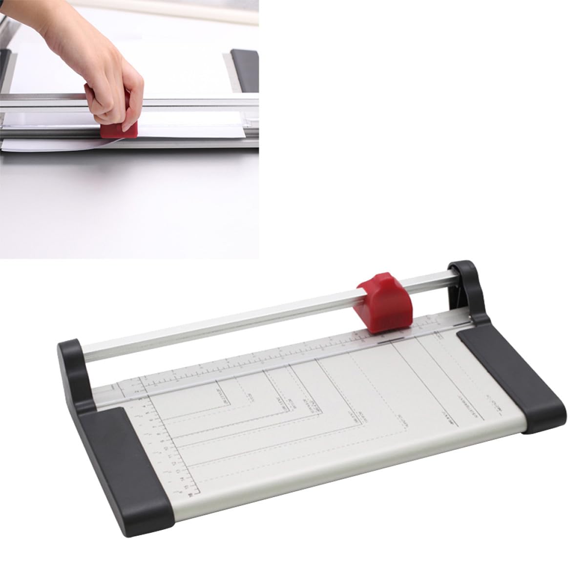 Papierschneider A3 A4 Handbetrieben aus Metall mit Sicherheitsverschluss | Gitterförmige Basis, Linealdruck für Präzises Schneiden, Weiß, für Schule und Zuhause Schulanfang Deko