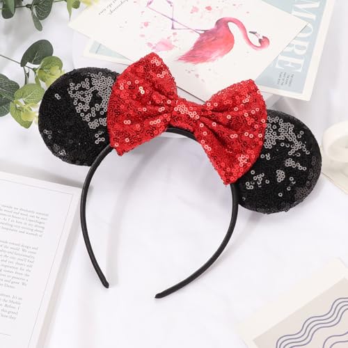 Image of DRESHOW Mouse Ears Bow Headbands Minnie Ears Headband Glitter Party Decoration Cosplay Costume for Women