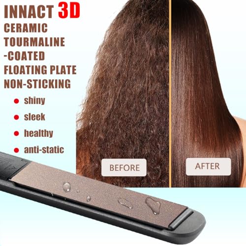 NITION Ceramic Tourmaline Hair Straighteners LCD Flat Iron MCH 10s Fast Heating Up. 1" Smooth 3D Floating Plate Healthy Straightening Tools. Travel Pouch Bag. Dual Voltage. Luxury Gift Box. Black