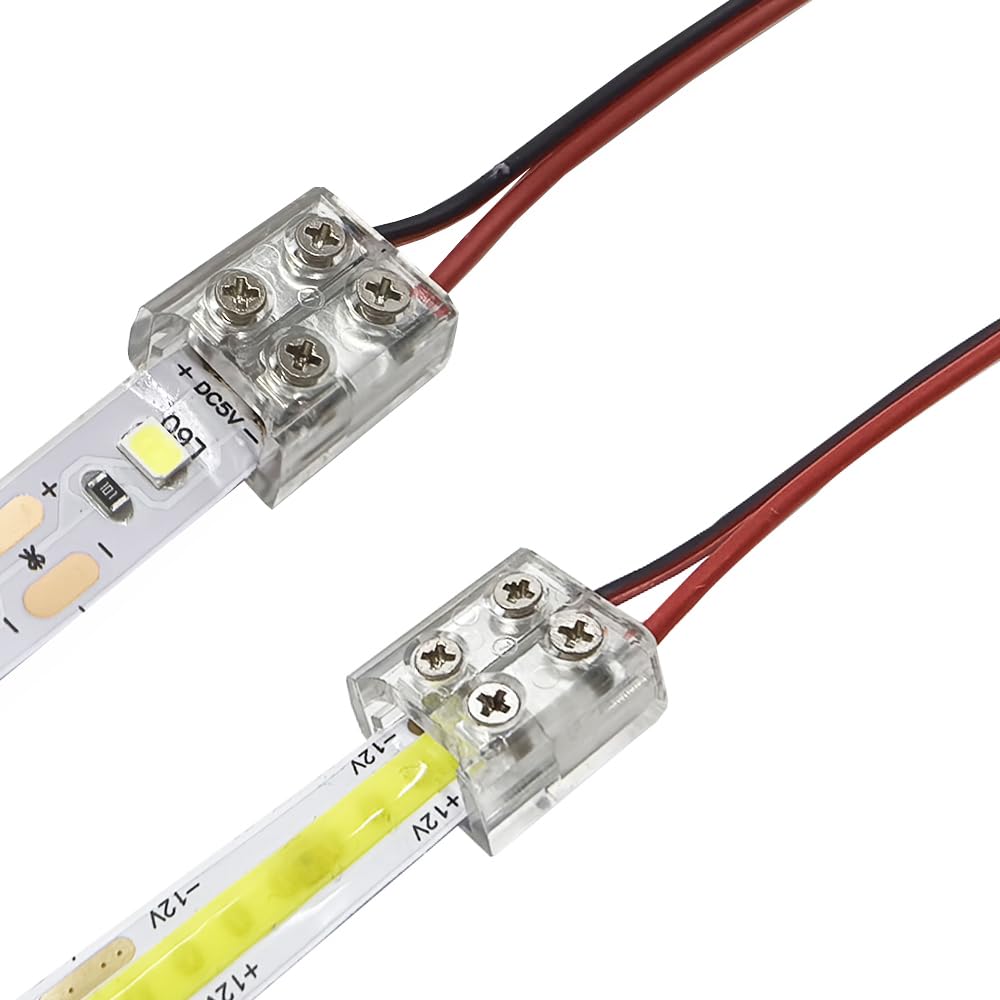10pcs 2 Pin 10mm Led Connectors Strip to Wire Solderless Transparent LED Lights Connector Tighten Screw Lamp Strip Connectors for 5V 12V 24V COB SMD LED Lights