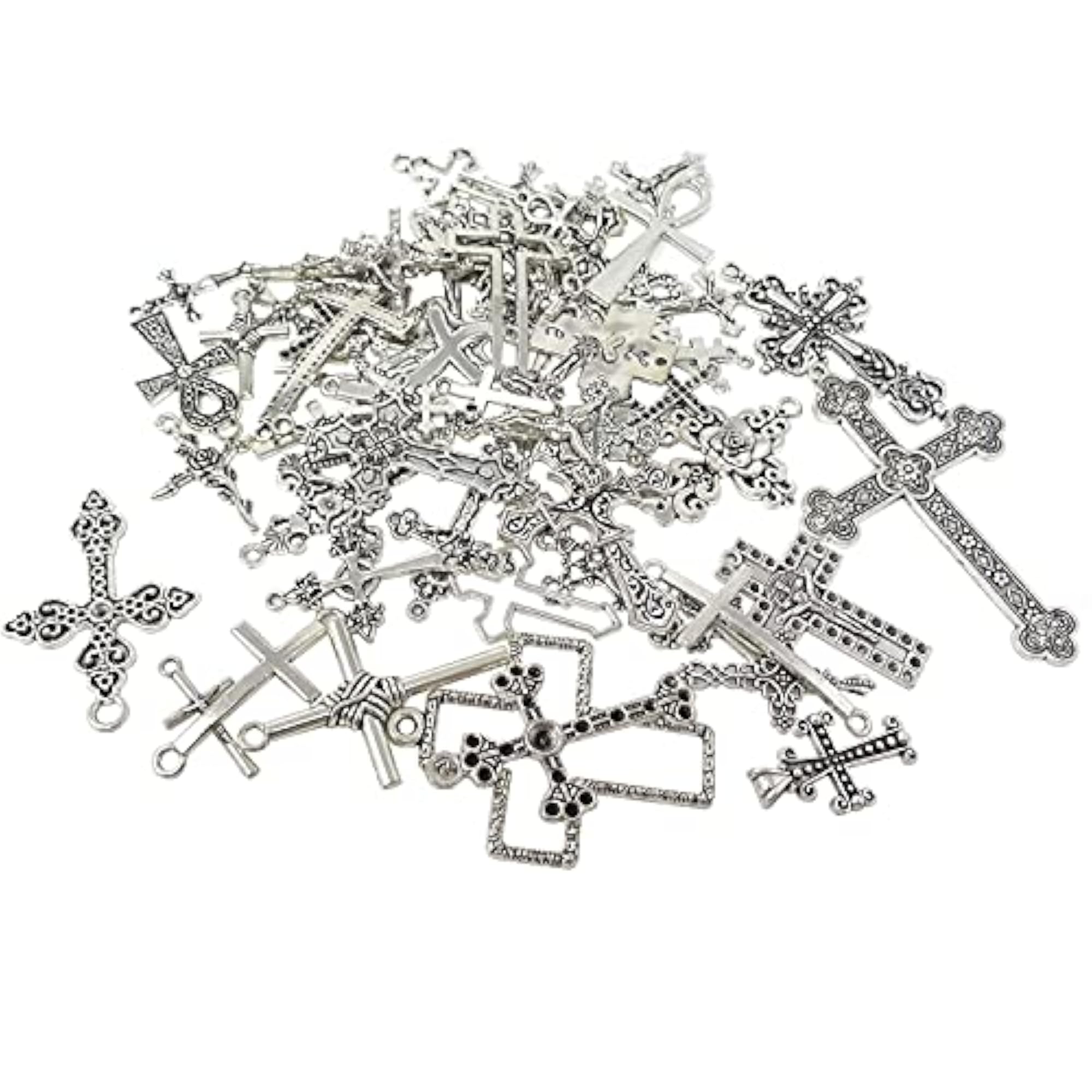 70pcs Antique Silver Plated Cross Charms for DIY Jewelry Making