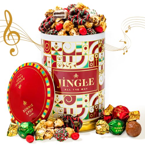 Christmas Gift Basket Chocolate Music Box, Plays Jingle Bells- Bonnie & Pop | gourmet snacks, festive sweets, keepsake, corporate, office party, family, premium holiday gifts assortment