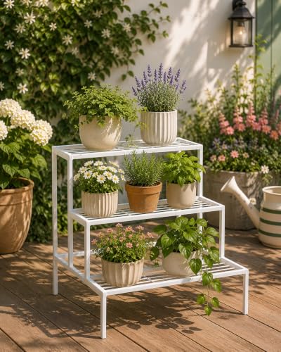 Image of Bee Creative Plant Stands for Outdoor Balcony, Flower Pot Stand for Indoor Plants, Large Metal Planter Stand for Living Room, home decor, Indoor & Outdoor plants Stand (3 STEP W)