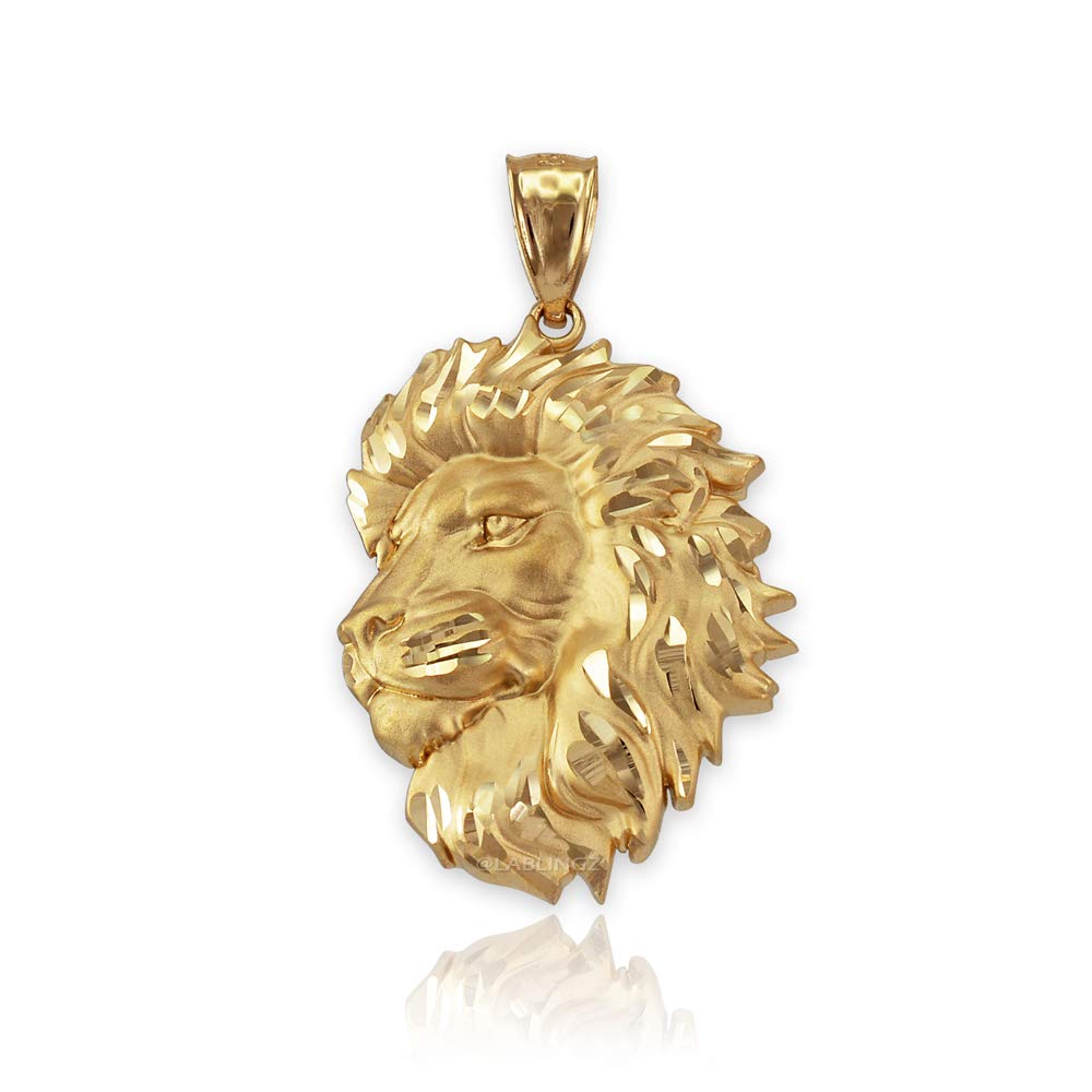 LA BLINGZ 14K Yellow Gold Satin Lion Head DC Leo Pendant (S/L)