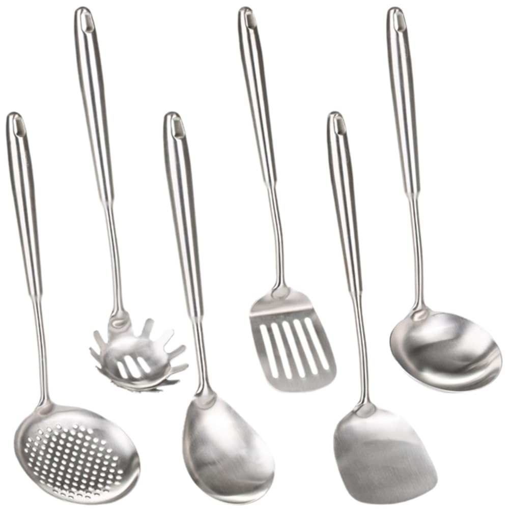 Stainless Steel Kitchen Utensils Set,6 Pieces Cooking Utensils,304 Metal,Dishwasher Safe,Ergonomic and comfortable serving Utensils, Soup Ladle Spoon Turner Skimmer set