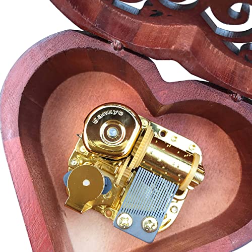 Image of BinkeGG Wooden Hollow Out Heart Shaped Wind up Music Box with Sankyo Musical Mechanism Tune: Howl's M0ving Castle (Merry Go Round of Life)