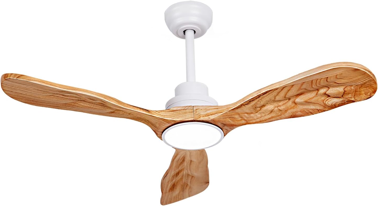 Ceiling Fans with Lights and Remote,42 Inch Unique Wood Ceiling Fan with Noiseless Reversible DC Motor,3 Blades,3 Downrods, for Farmhouse,Patio Living Room,Bedroom,Office,Indoor Outdoor(White+Wood)