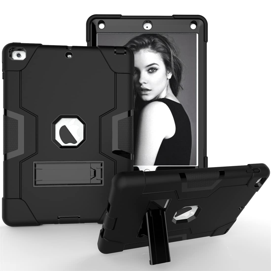 iPad 6th Generation Case, iPad Case 5th Generation, iPad 9.7 Case, Hybrid Shock Rugged Drop Protection Cover with Kickstand for iPad 9.7 inch (Black)