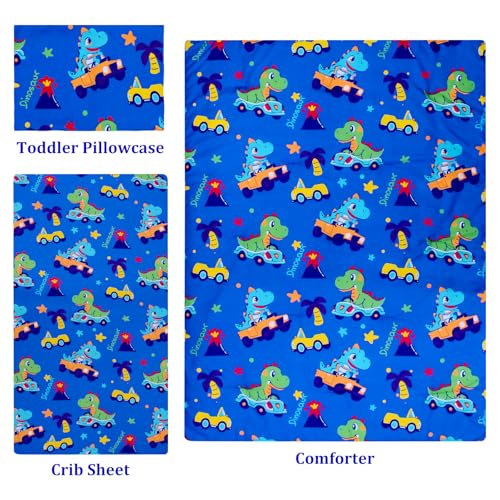 Image of Cloele Dinosaur Crib Bedding Sets for Boys-3 Piece Baby Bedding Set | Include Comforter Fitted Sheet Toddler Pillowcase,Nursery Bedding Set for Boys and Girls