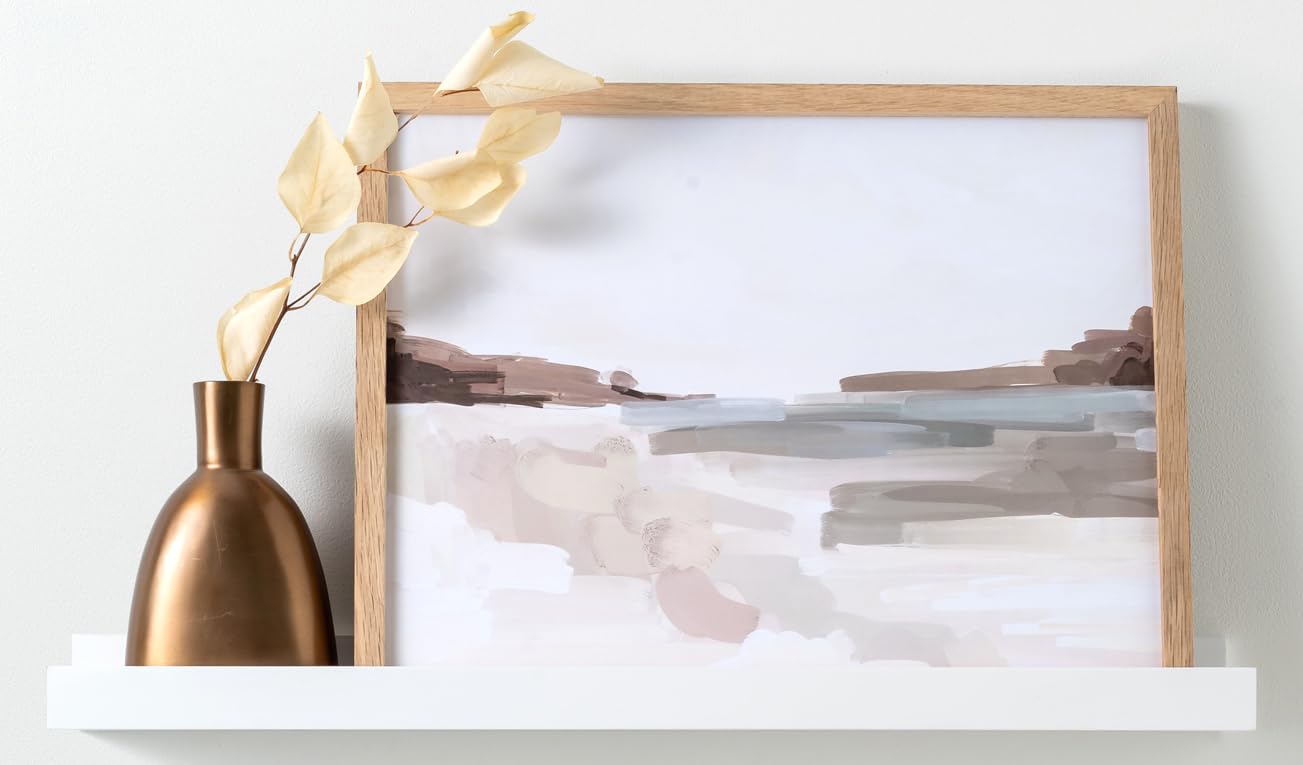 Opposite Wall 35 in White Pine Wood Wall Mounted Floating Picture Ledge Shelf | Minimalist, 1 Shelf, Ideal for Bedroom, Kitchen, Bathroom, Office,