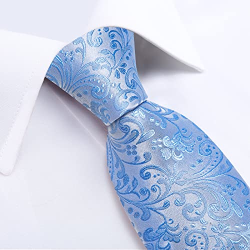 Image of DiBanGu Silk Floral Ties for Men Woven Paisley Necktie and Tie Clip Handkerchief Cufflinks Set for Party Wedding